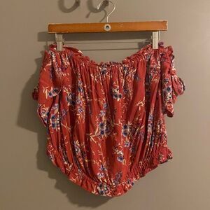 American Eagle Outfitters Red Floral Off The Shoulder Top Size Large NWOT